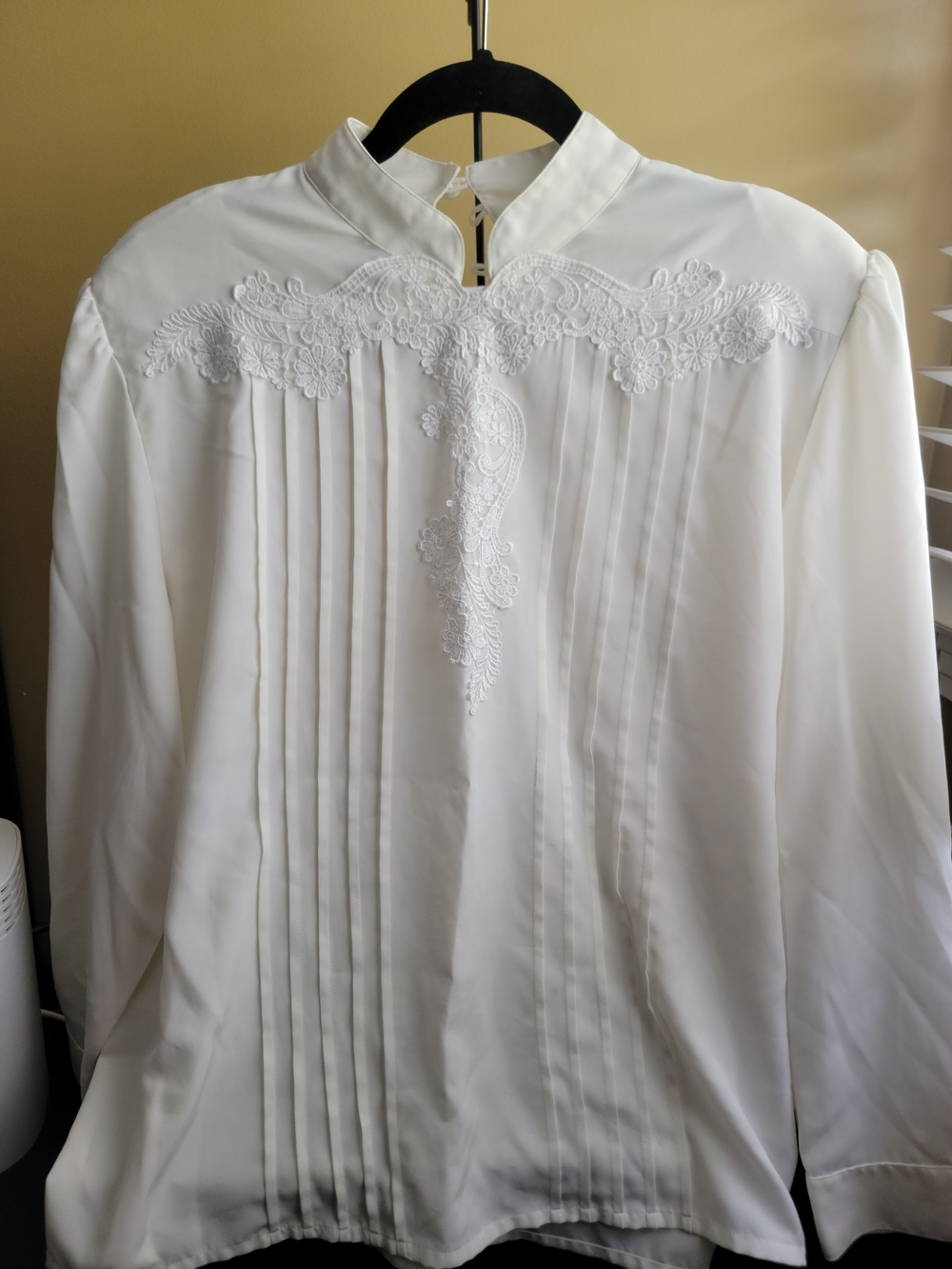 Elegant White Embroidered Pintuck Blouse